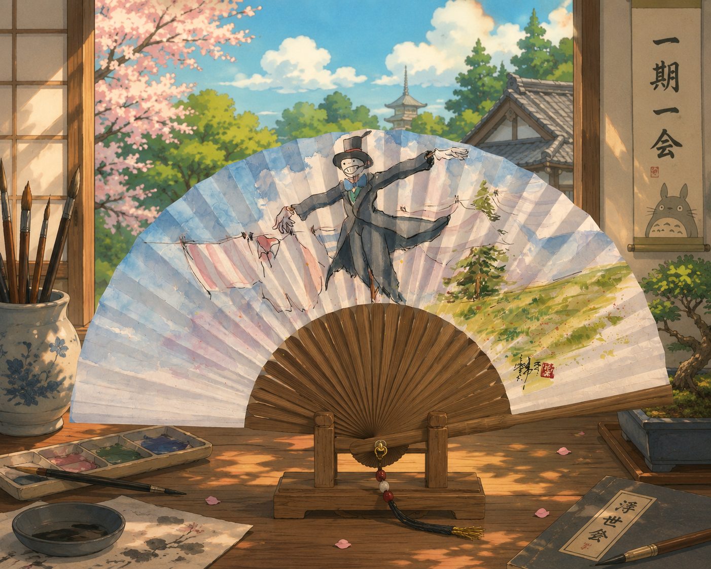 Éventail en soie peint à la main – STUDIO GHIBLI