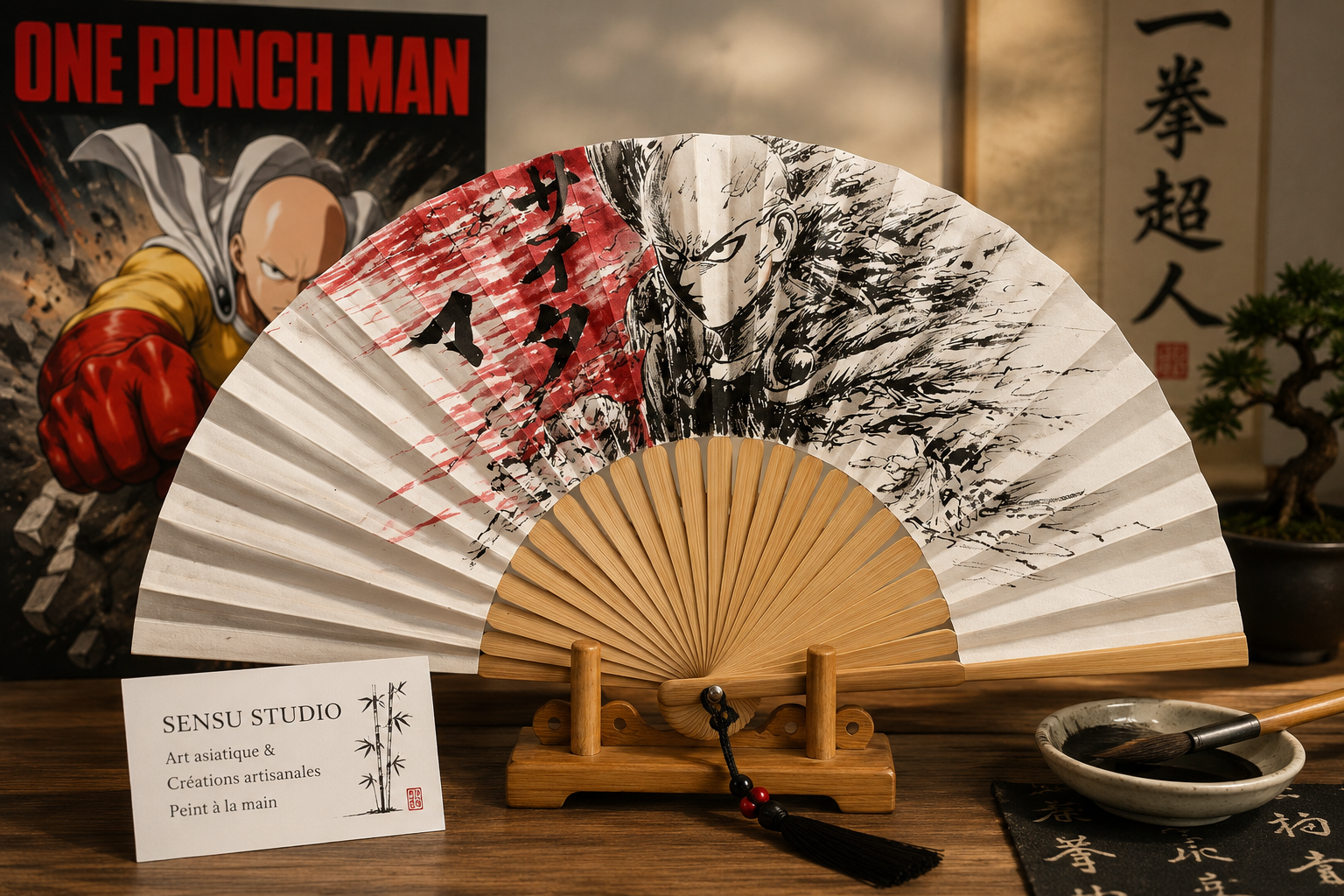 Éventail One punch Man– peint à la main