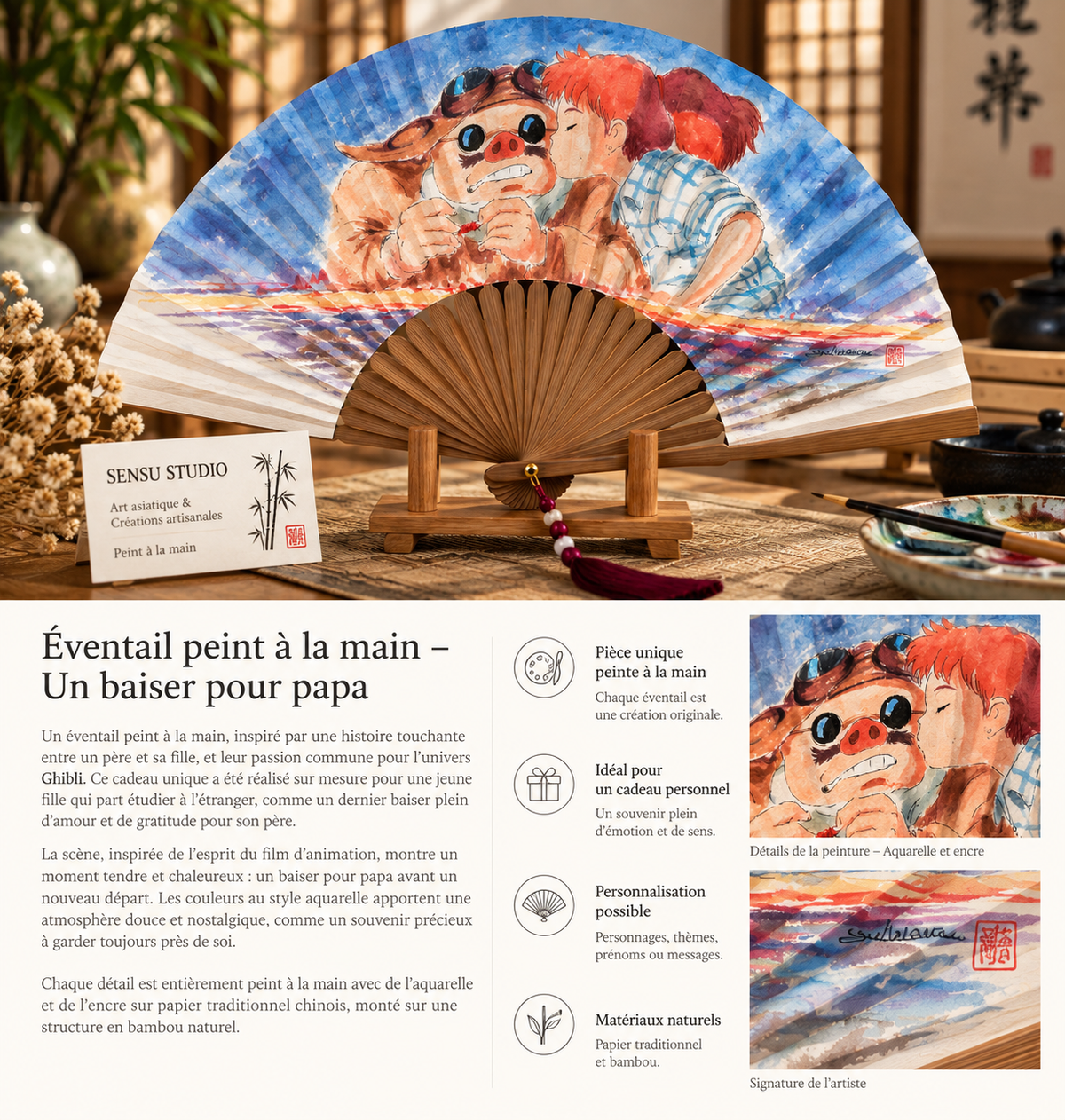 Éventail personnalisé – « Un baiser pour Papa »