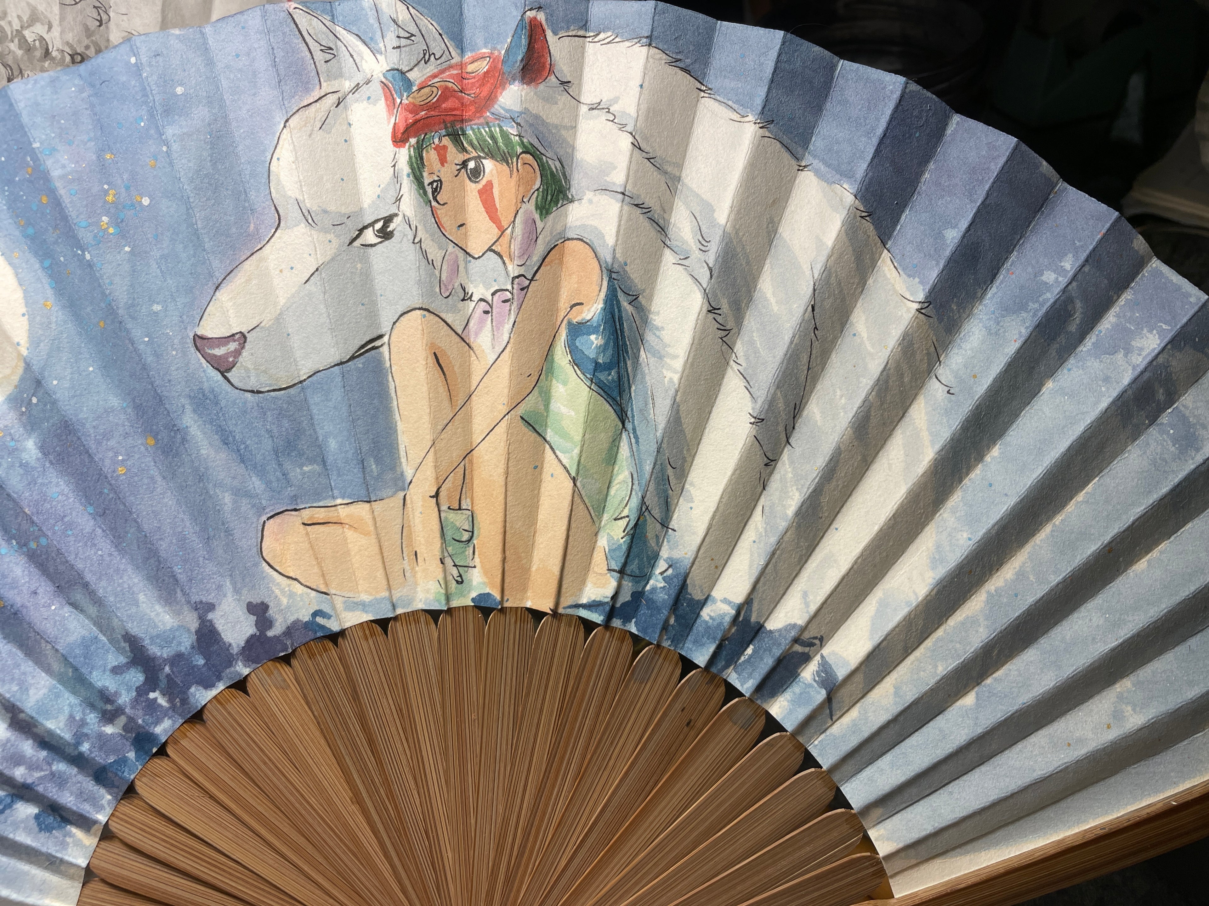 Hand-painted Anime Folding Fan-Princess Mononoke Inspired , Customizable