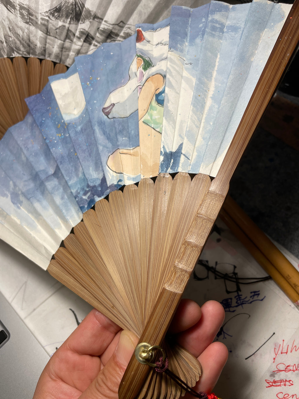 Hand-painted Anime Folding Fan-Princess Mononoke Inspired , Customizable