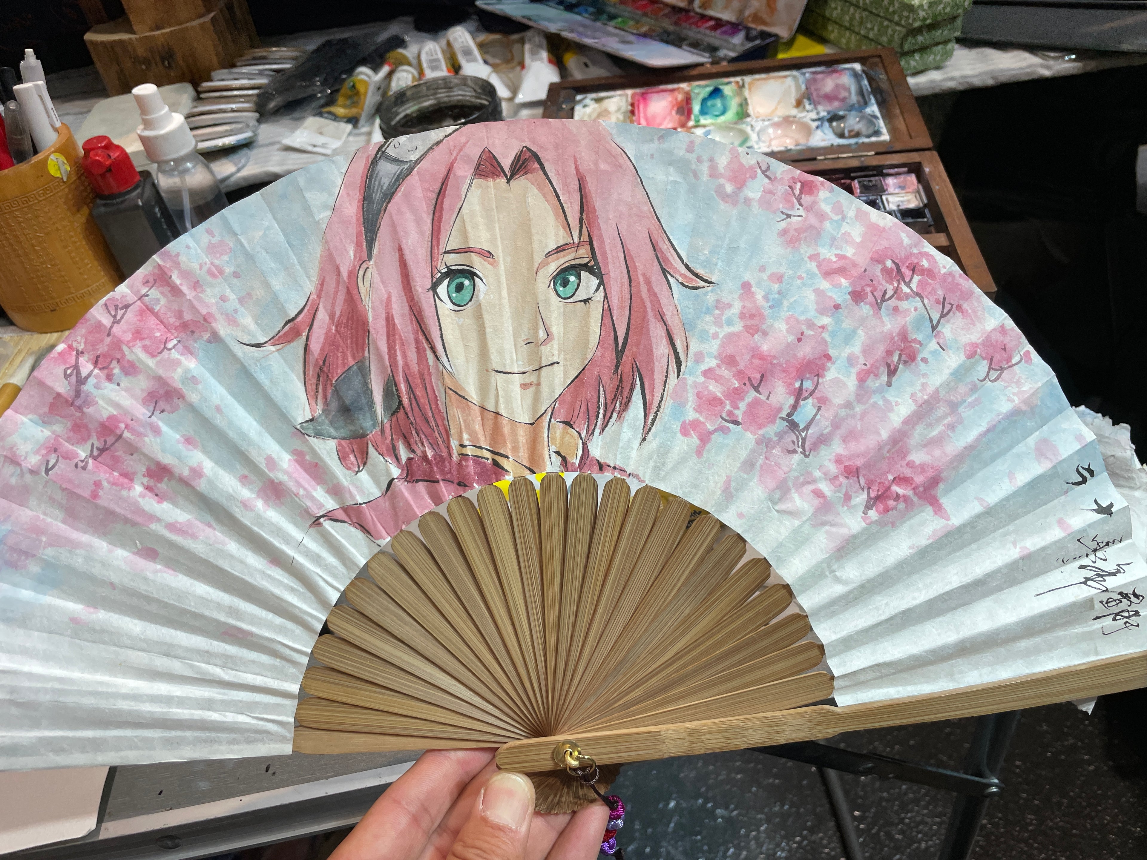 Éventail Sakura personnalisé – peinture à la main