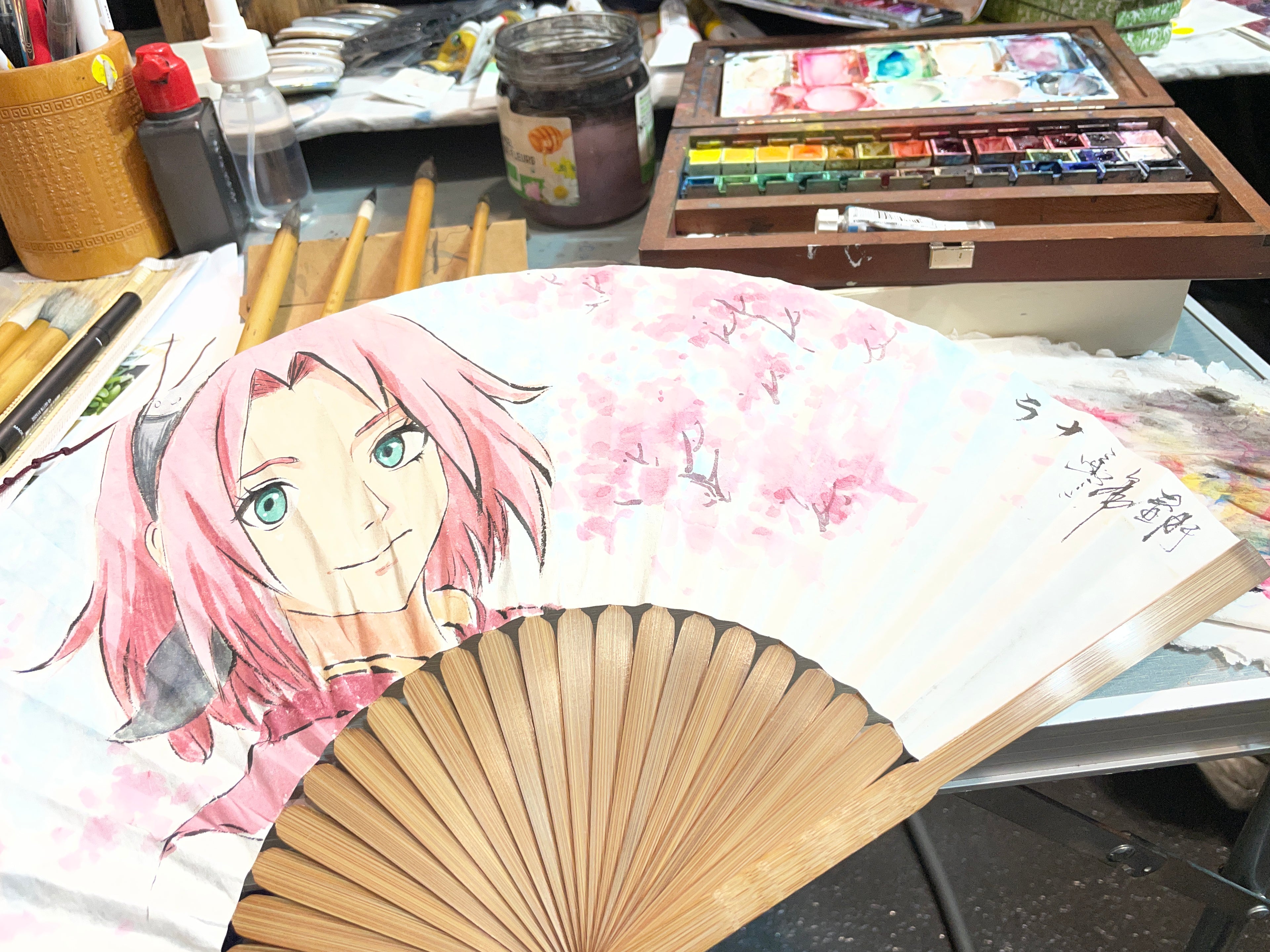 Éventail Sakura personnalisé – peinture à la main