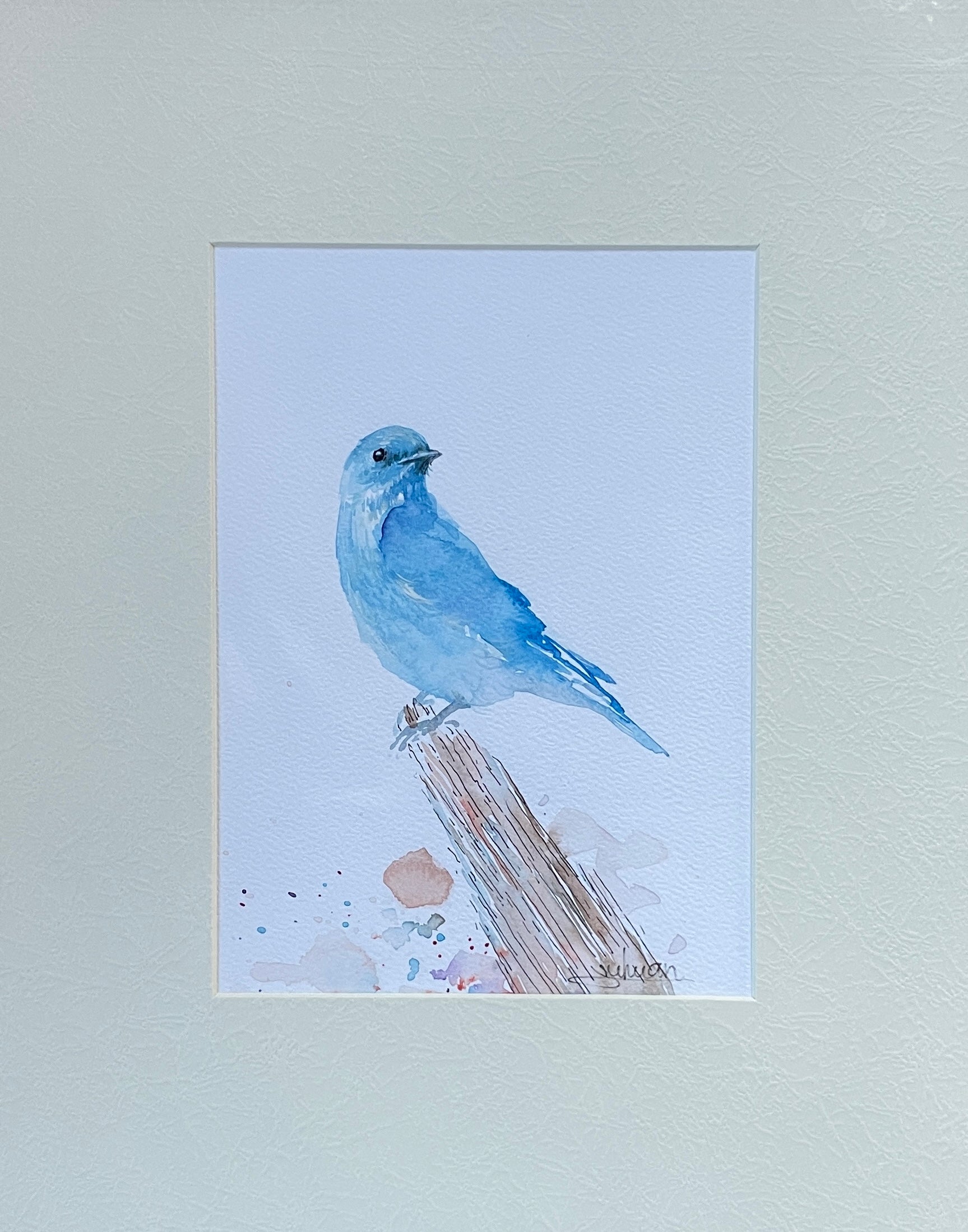 Oiseau bleu – Aquarelle originale