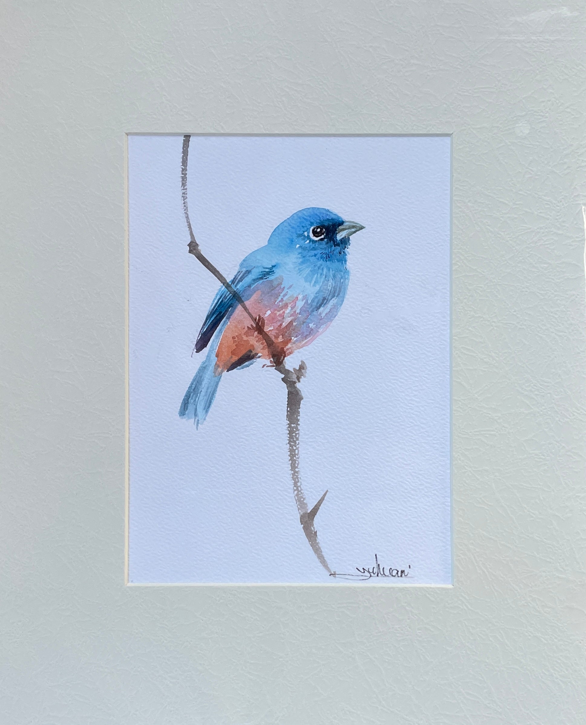 Oiseau bleu – Aquarelle originale