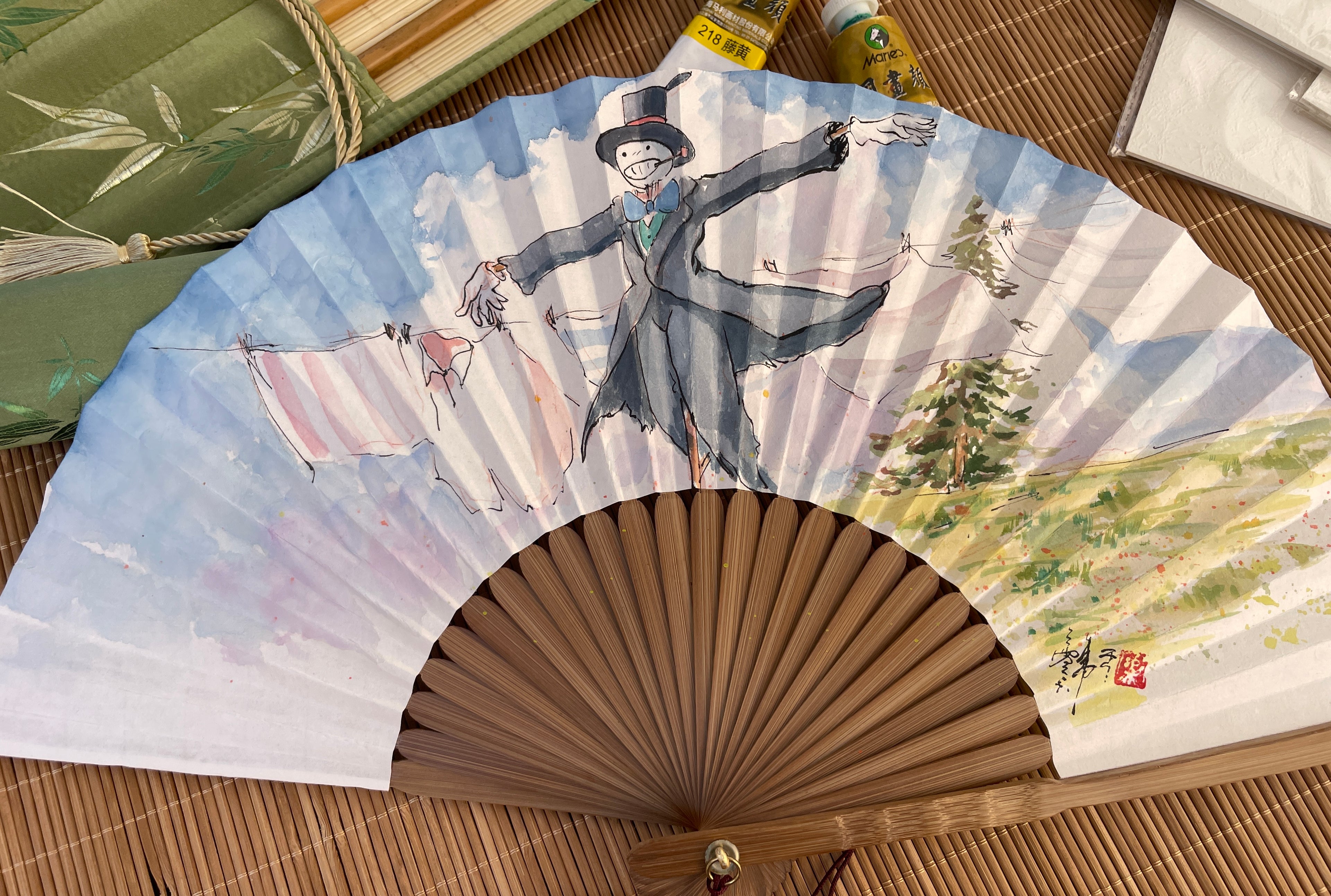 Éventail en soie peint à la main – STUDIO GHIBLI